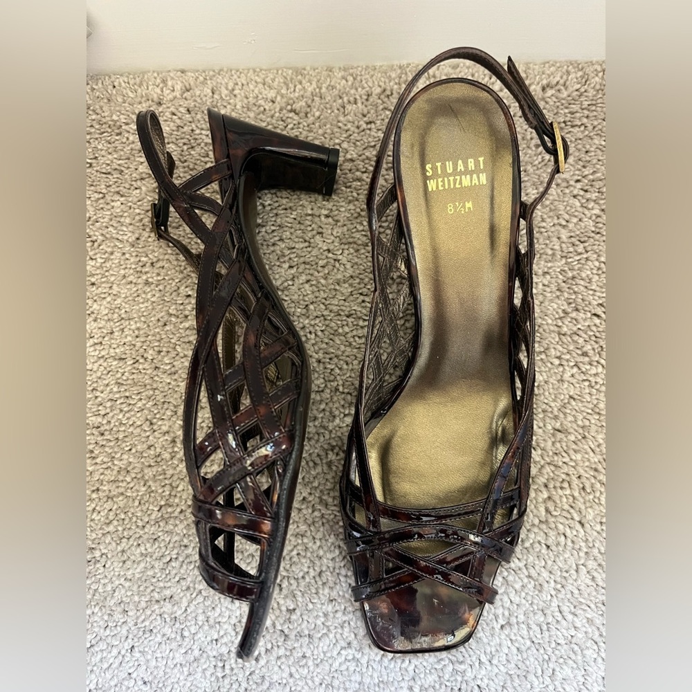 STUART WEITZMAN Tortoise Slingback Heeled Sandals Size 8.5 Made in Spain